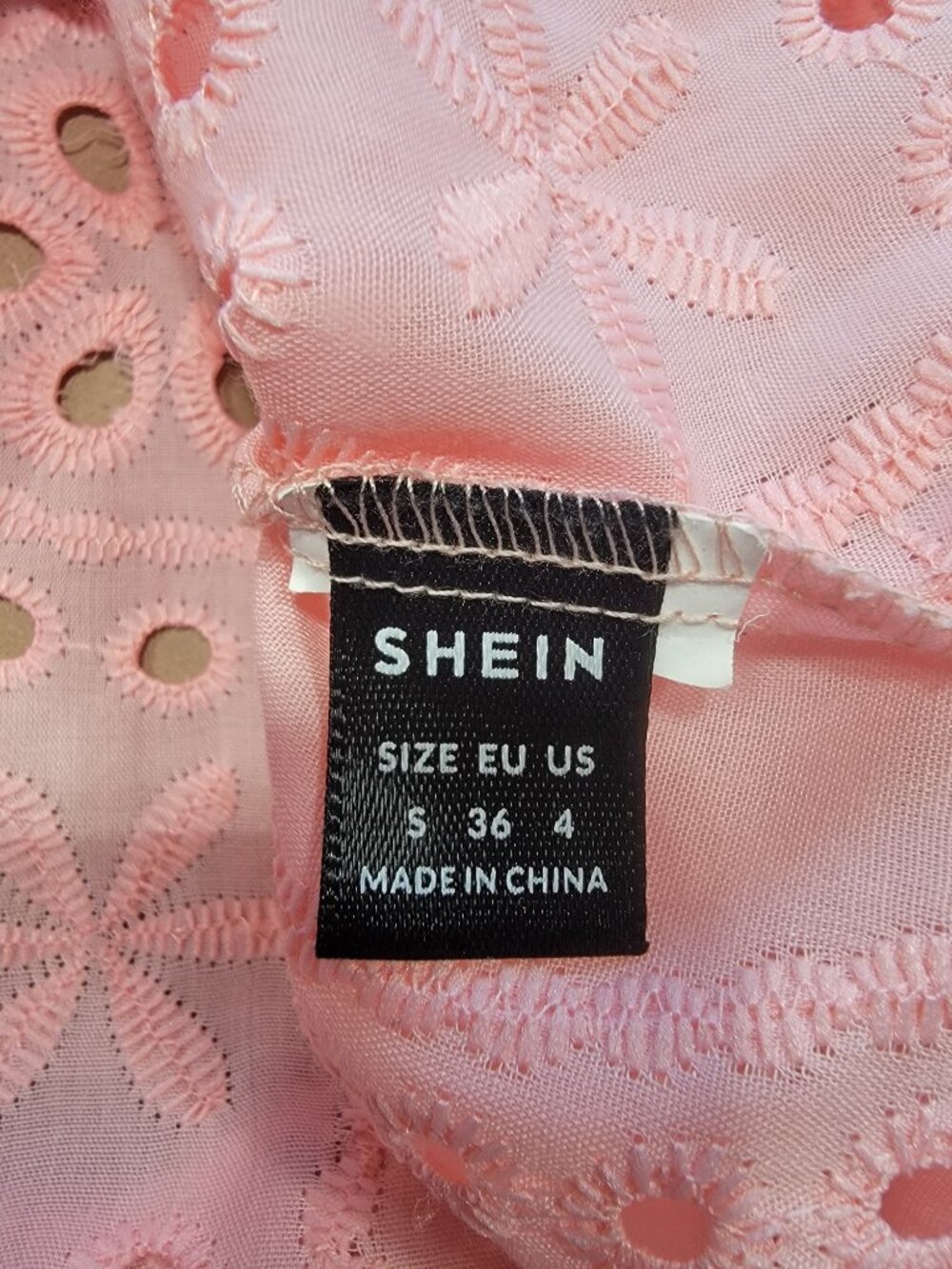 SHEIN Size S (4) Pink Hollow Out Embroidered Collared Button Down Eyelet Shirt - Picture 10 of 10